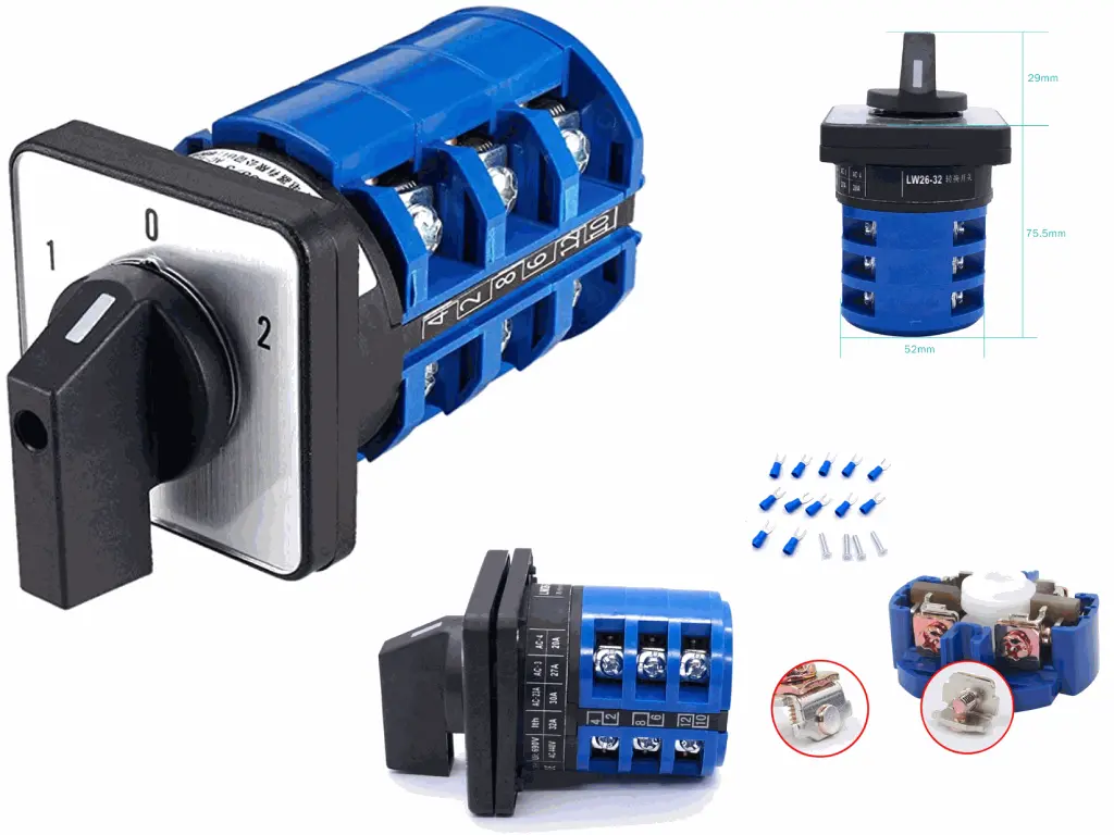 257----Selector de 4 Posiciones 0-1-2-3 de 32 Amperes Industrial Switch de 3 Polos.webp