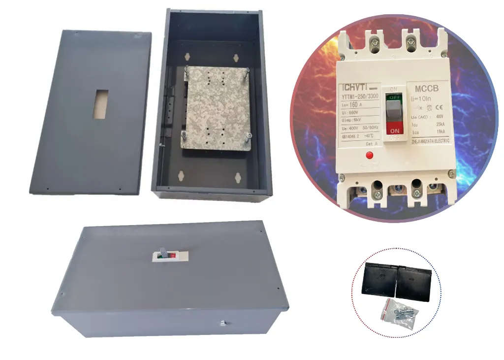 531---Gabinete + Interruptor 160 Amper Caja Moldeada 3 Polos Termomagnético con tapa para sobreponer.webp