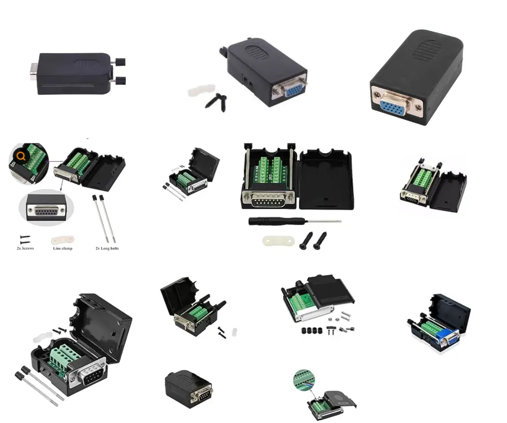 184----Adaptador Hembra Db15 2 Filas Terminal con Clema Conector con Carcasa Negra y Tornillos.webp