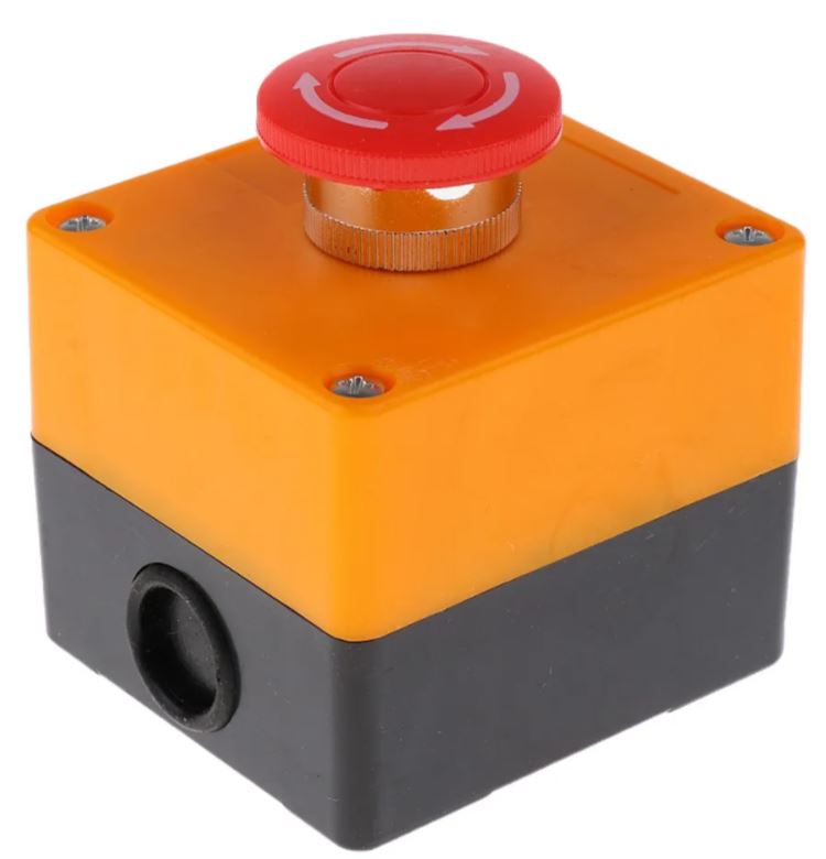 [148] Boton De Paro Emergencia Hongo Con Retencion Caja Amarilla