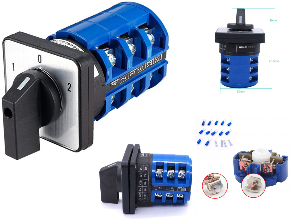 [259] Selector Reversible 3 Pos 1-0-2 125 Amper Switch Interruptor