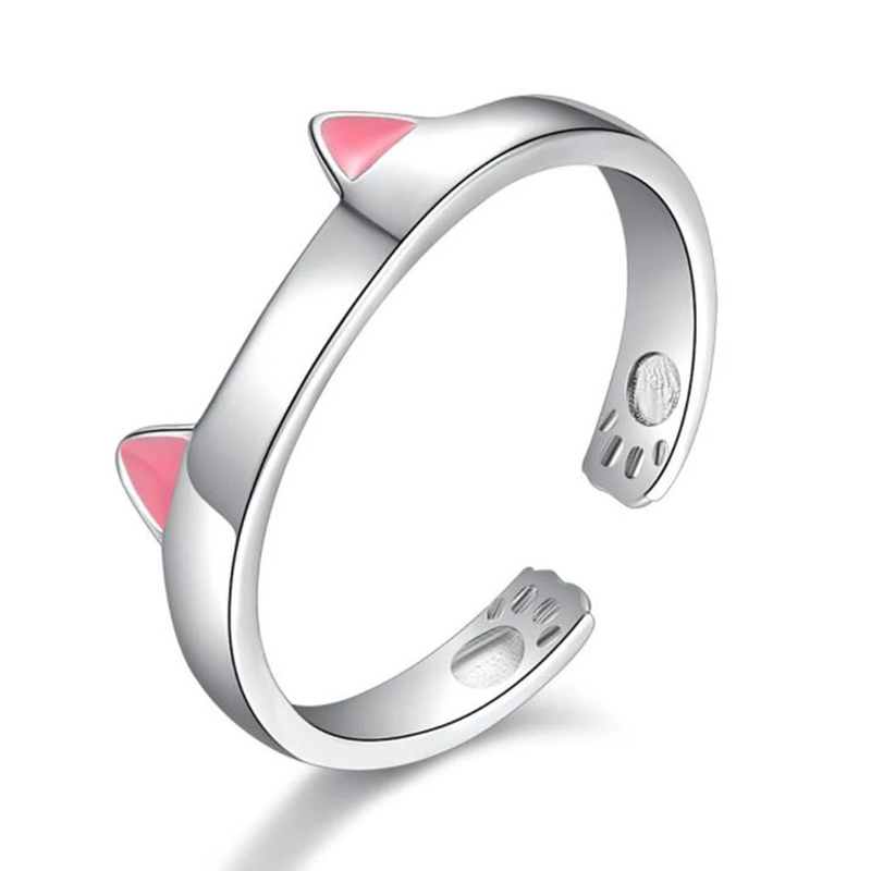 [271] Anillo Orejas De Gato Plata 925 Ley Ajustable Amor Novios