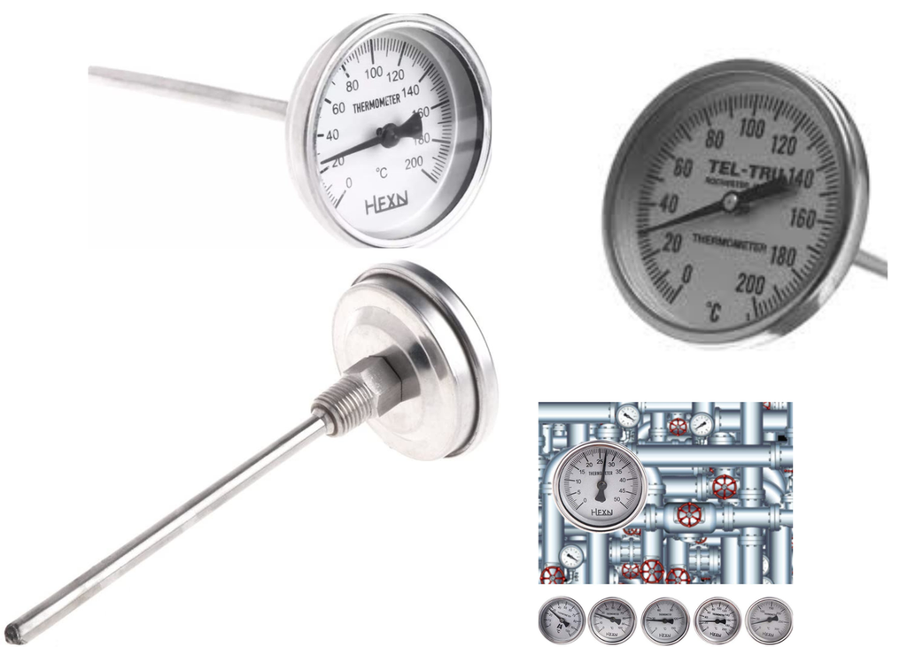 [379] Termometro Bimetalico 0-200 Grados Largo 100mm 1/4 Npt Cocin