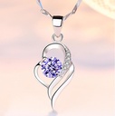 Collar Gargantilla De Plata Ley 925  Corazon Cristal Purple