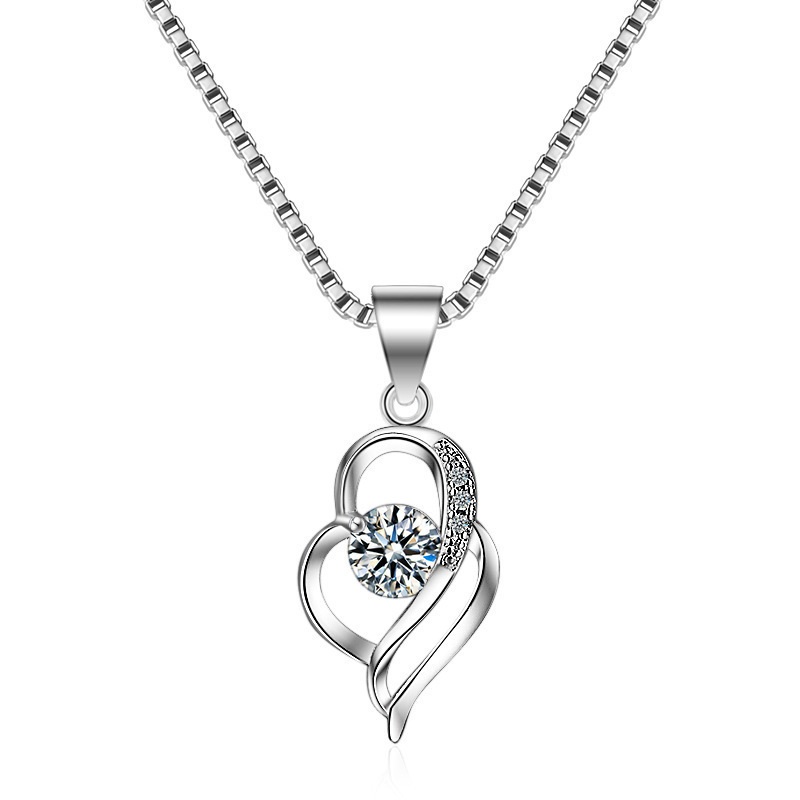 [385] Collar Gargantilla De Plata Ley 925  Corazon Cristal Blanca