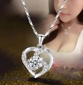 [386] Collar Colgante Corazon Plata Ley 925 Zirconia Cubica