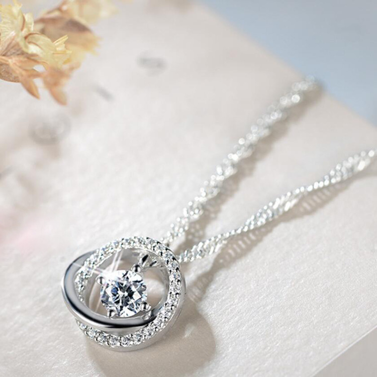 [387] Collar Colgante Brillante Plata Ley 925 Piedra Zirconia
