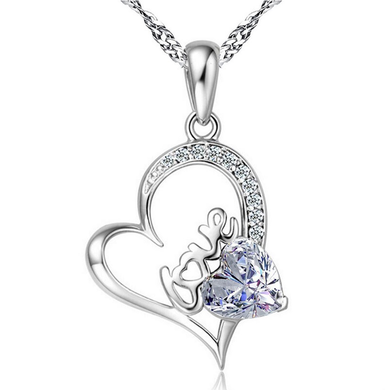 Collar Corazon Love Plata Ley 925 Piedra Zirconia Blanca