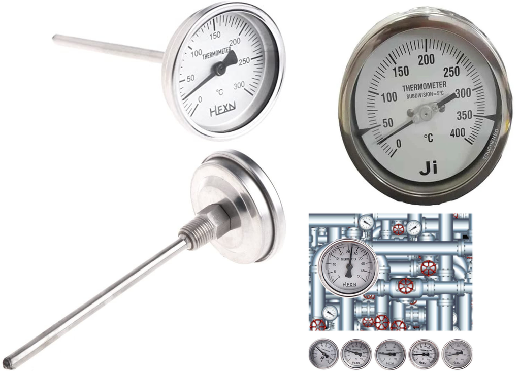 [412] Termometro Bimetalico 0-400 Grados Largo 100mm 1/4 Npt Cocin