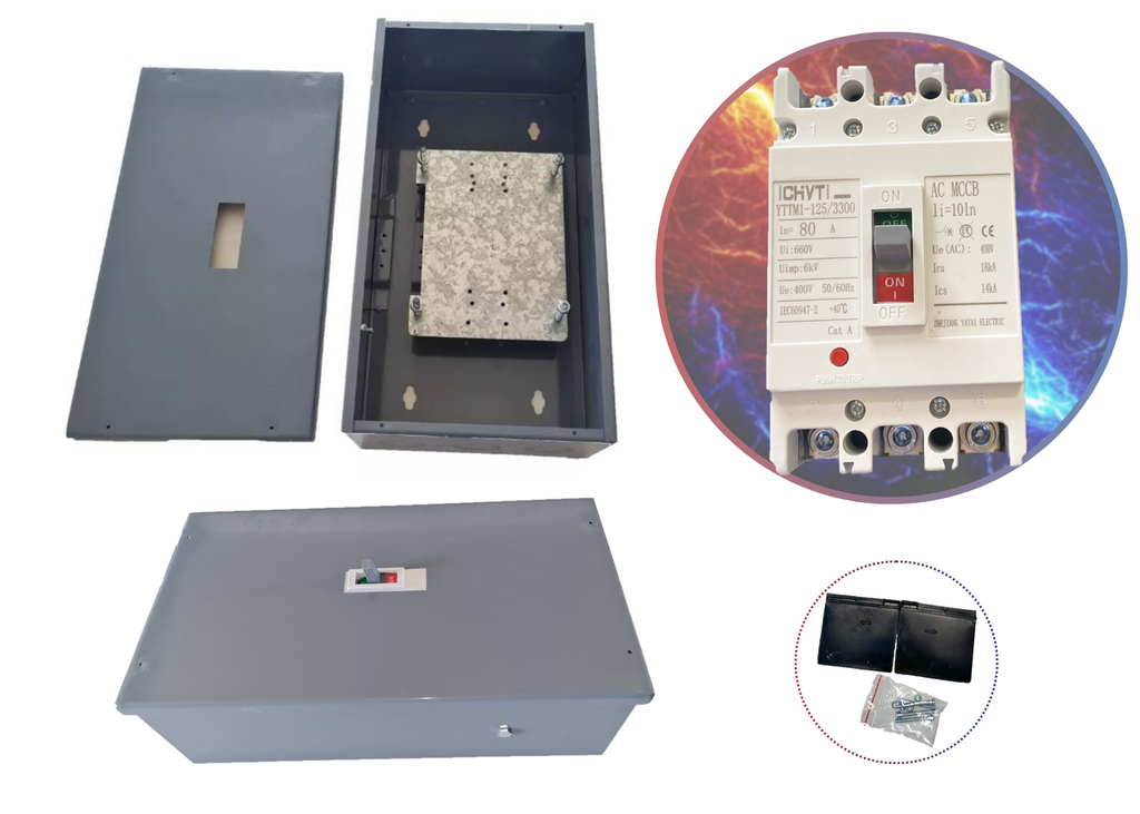 [527] Gabinete + Interruptor 80 Amper Caja Moldeada 3 Polos Termomagnetico EMPOTRAR