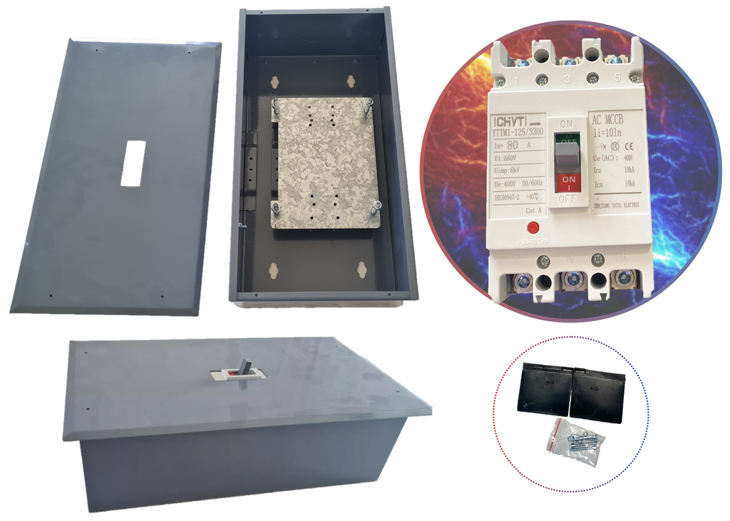 [528] Gabinete + Interruptor 80 Amper Caja Moldeada 3 Polos Termomagnetico SOBREPONER