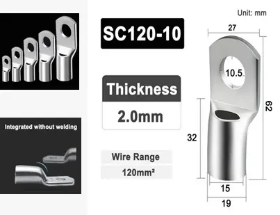 [544] Terminal Zapata Cobre Sc120-10 Estañado Anill A Tope P/cable