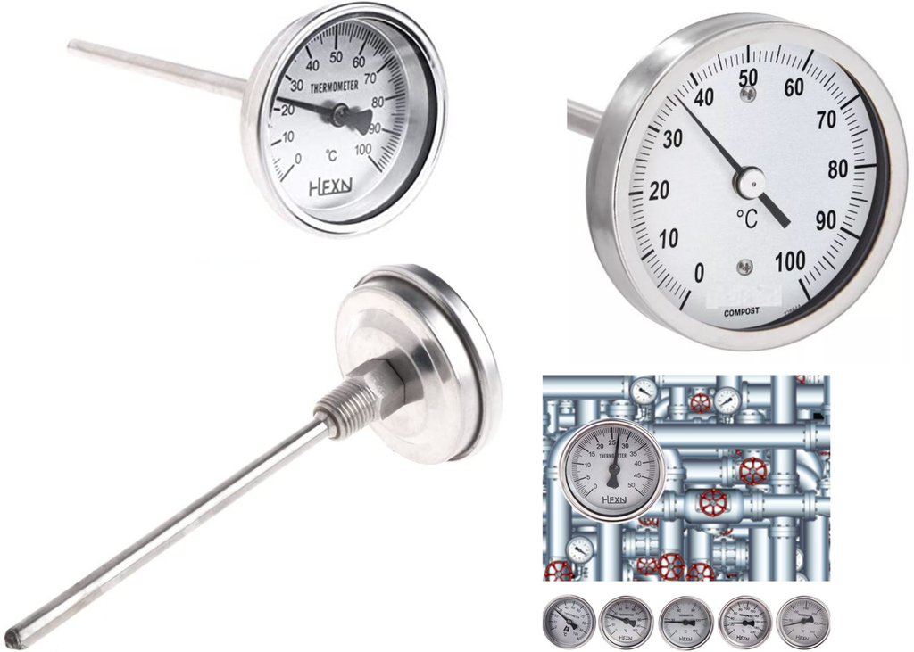 [551] Termometro Bimetalico 0-100 Grados Largo 70mm 1/4 Npt Cocina